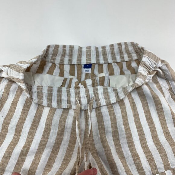 Old Navy Earth Brown White Striped Linen Blend High Rise Pull On Lounge Shorts M - Picture 2 of 5